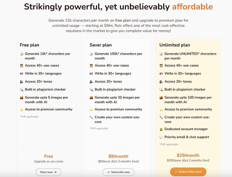 ryter ai tool pricing
